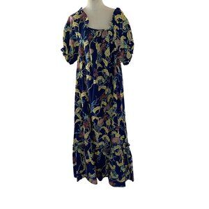 Tamare Hawaiian Islands Vintage Womens Dress Size XL Blue Mumu Floral Maxi